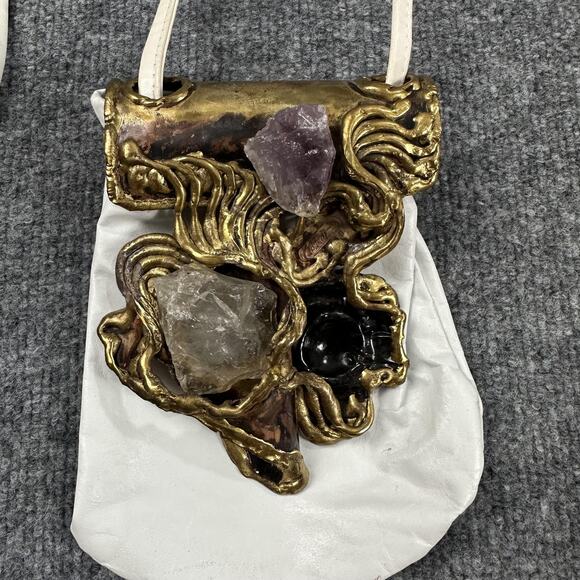 Vintage Carvalhus Crossbody Bag White Brass Crystal Amethyst Quartz Boho Artisan - Picture 3 of 11